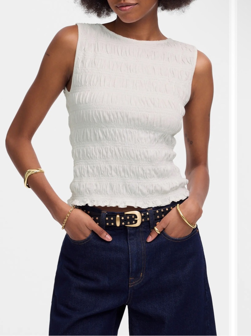 MADEWELL Smocked Tank Top in white size S small summer top sleeveless NWOT